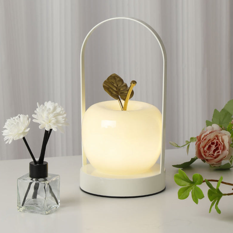Lámpara de mesa LED de manzana de vidrio de hierro portátil USB creativa contemporánea luz nocturna para dormitorio 