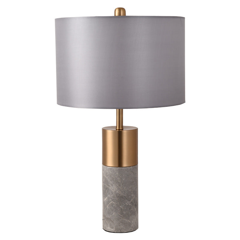 Lampe de table 1 lumière avec abat-jour en tissu cylindrique et base en marbre nordique contemporain pour chambre 