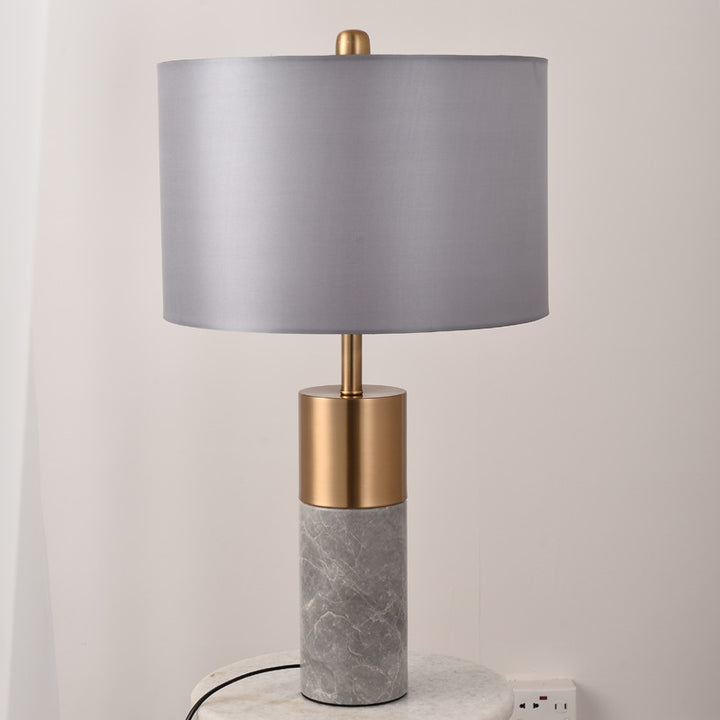 Lampe de table 1 lumière avec abat-jour en tissu cylindrique et base en marbre nordique contemporain pour chambre 
