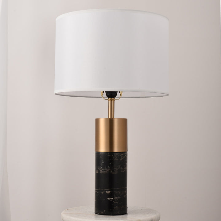 Lampe de table 1 lumière avec abat-jour en tissu cylindrique et base en marbre nordique contemporain pour chambre 