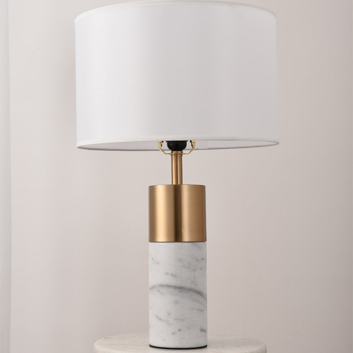 Lampe de table 1 lumière avec abat-jour en tissu cylindrique et base en marbre nordique contemporain pour chambre 
