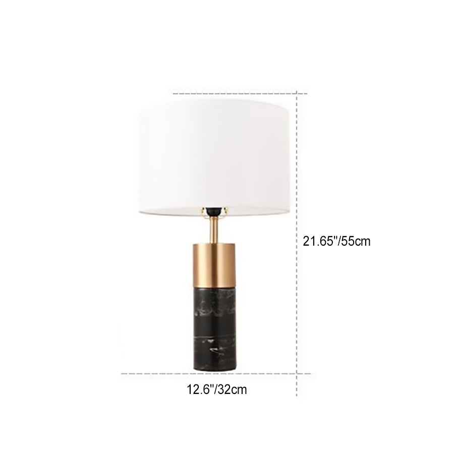 Lampe de table 1 lumière avec abat-jour en tissu cylindrique et base en marbre nordique contemporain pour chambre 