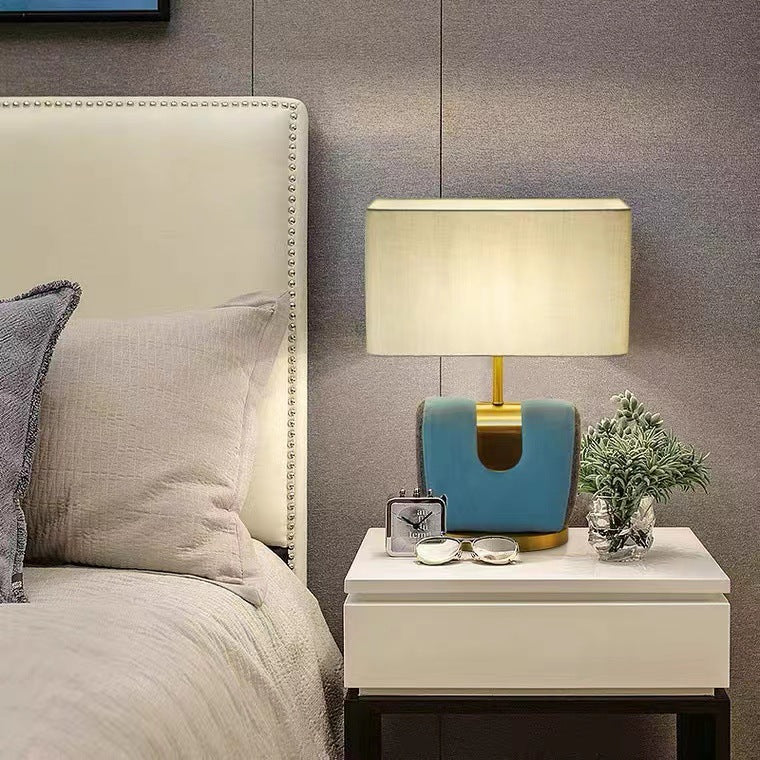 Lampe de Table 1 Lumière en Tissu Flanelle Matériel Rectangle Vintage Traditionnel Pour Chambre 