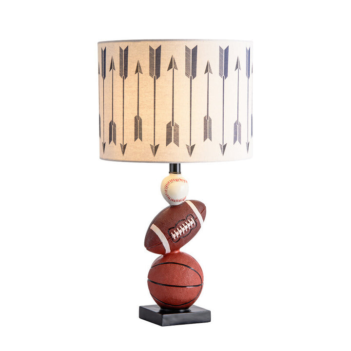 Lampe de table contemporaine créative pour enfants Football Basketball Baseball Base en résine tissu 1-lumière pour chambre 