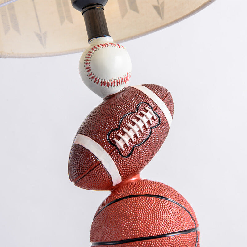 Lampe de table contemporaine créative pour enfants Football Basketball Baseball Base en résine tissu 1-lumière pour chambre 