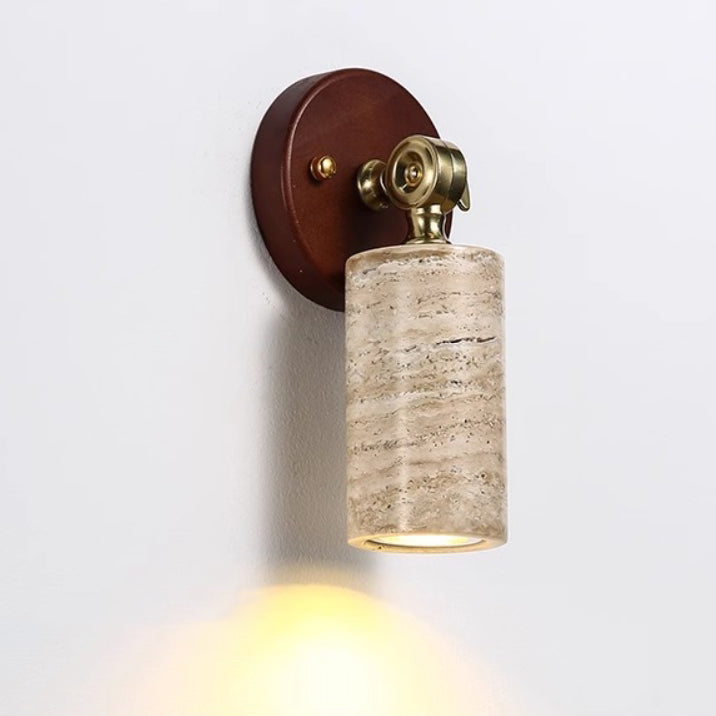 Traditionelle japanische verstellbare Kopf Zylinder Quader Würfel Halbkreis Holz Stein 1-Licht Wandleuchte Lampe für Wohnzimmer 