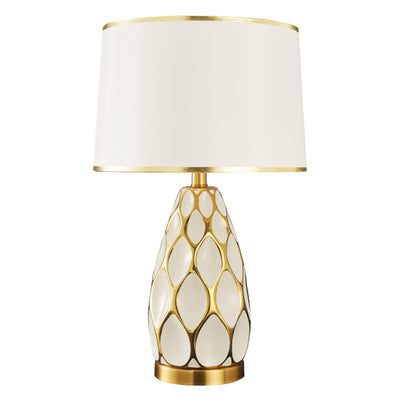 Lampe de table moderne en céramique faite à la main avec colonne en tissu 1 lumière pour salon 