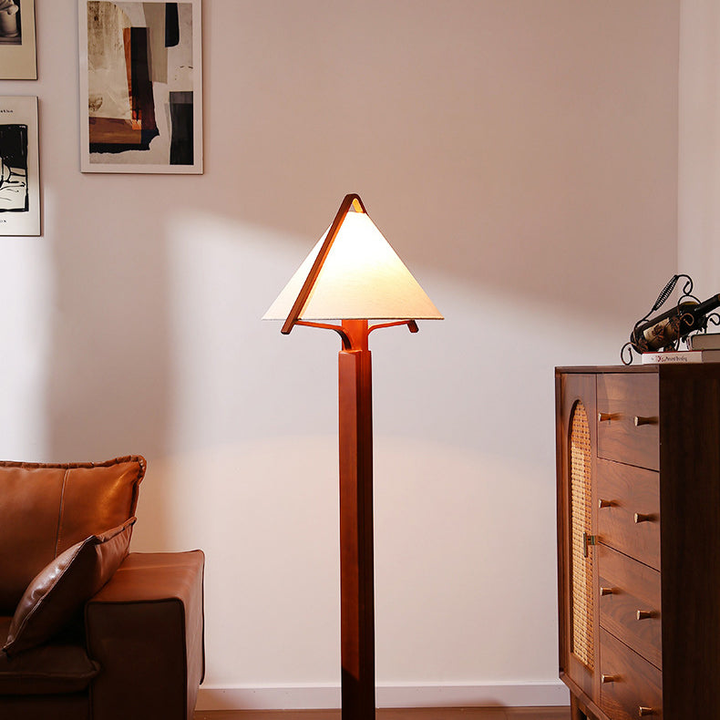 Traditionelle Vintage Dreieck Form Runde Kegel Holz Leinen 1-Licht Stehlampe für Schlafzimmer 