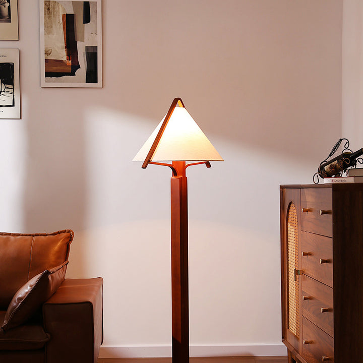 Traditionelle Vintage Dreieck Form Runde Kegel Holz Leinen 1-Licht Stehlampe für Schlafzimmer 