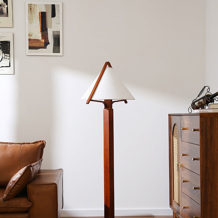 Traditionelle Vintage Dreieck Form Runde Kegel Holz Leinen 1-Licht Stehlampe für Schlafzimmer 