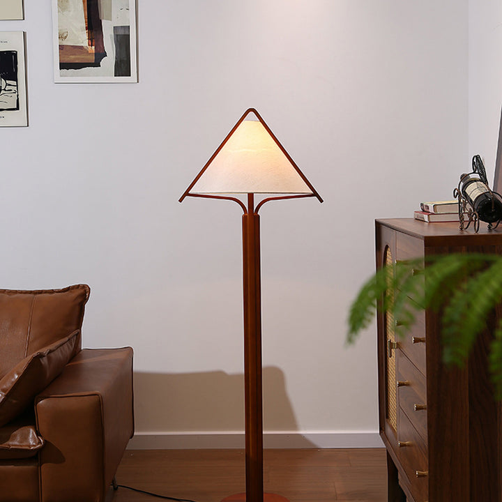 Traditionelle Vintage Dreieck Form Runde Kegel Holz Leinen 1-Licht Stehlampe für Schlafzimmer 