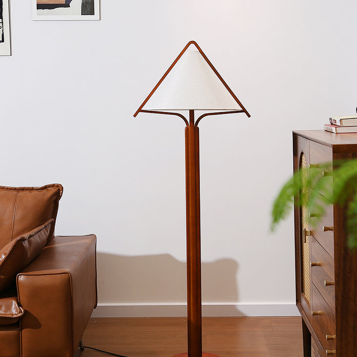 Traditionelle Vintage Dreieck Form Runde Kegel Holz Leinen 1-Licht Stehlampe für Schlafzimmer 