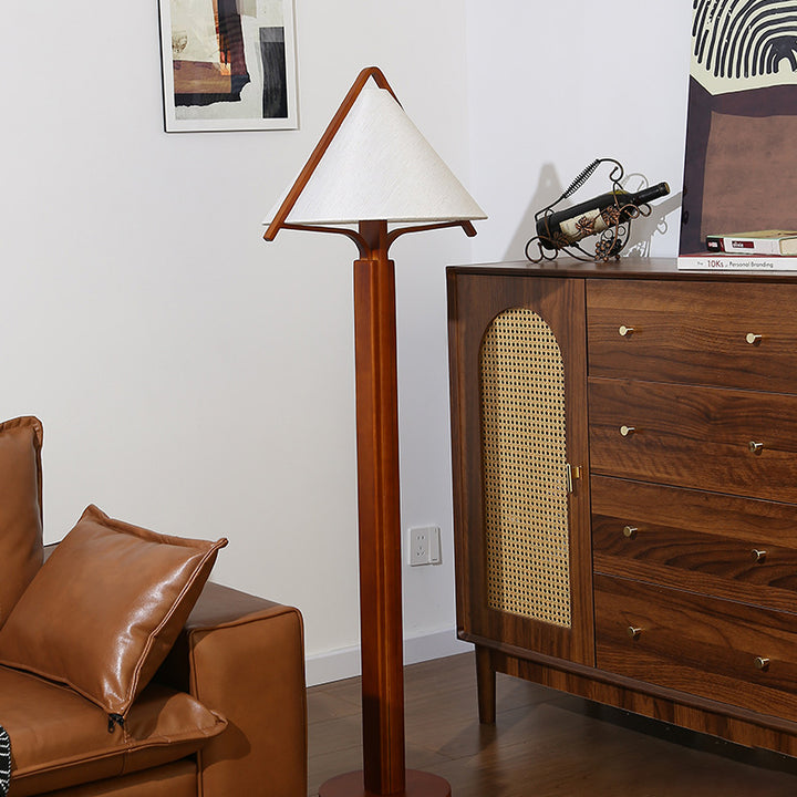 Traditionelle Vintage Dreieck Form Runde Kegel Holz Leinen 1-Licht Stehlampe für Schlafzimmer 