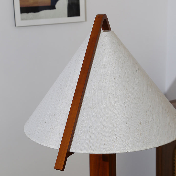 Traditionelle Vintage Dreieck Form Runde Kegel Holz Leinen 1-Licht Stehlampe für Schlafzimmer 
