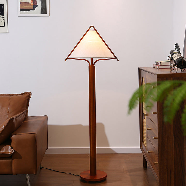Traditionelle Vintage Dreieck Form Runde Kegel Holz Leinen 1-Licht Stehlampe für Schlafzimmer 