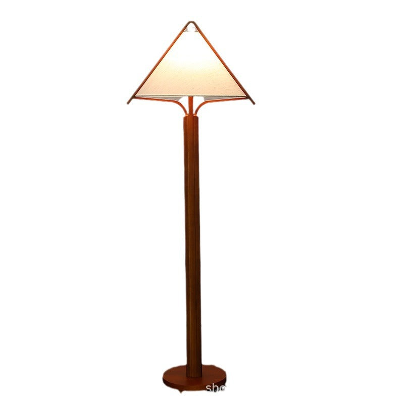 Traditionelle Vintage Dreieck Form Runde Kegel Holz Leinen 1-Licht Stehlampe für Schlafzimmer 