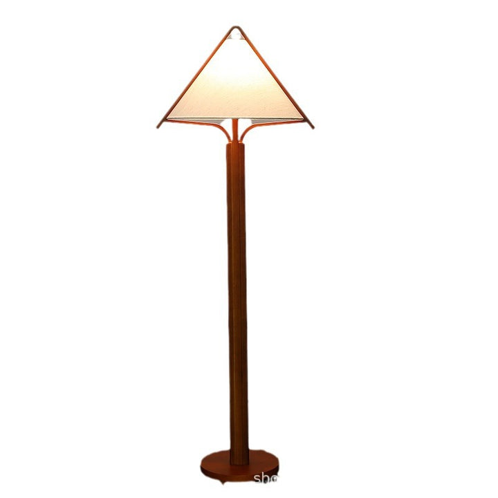 Traditionelle Vintage Dreieck Form Runde Kegel Holz Leinen 1-Licht Stehlampe für Schlafzimmer 