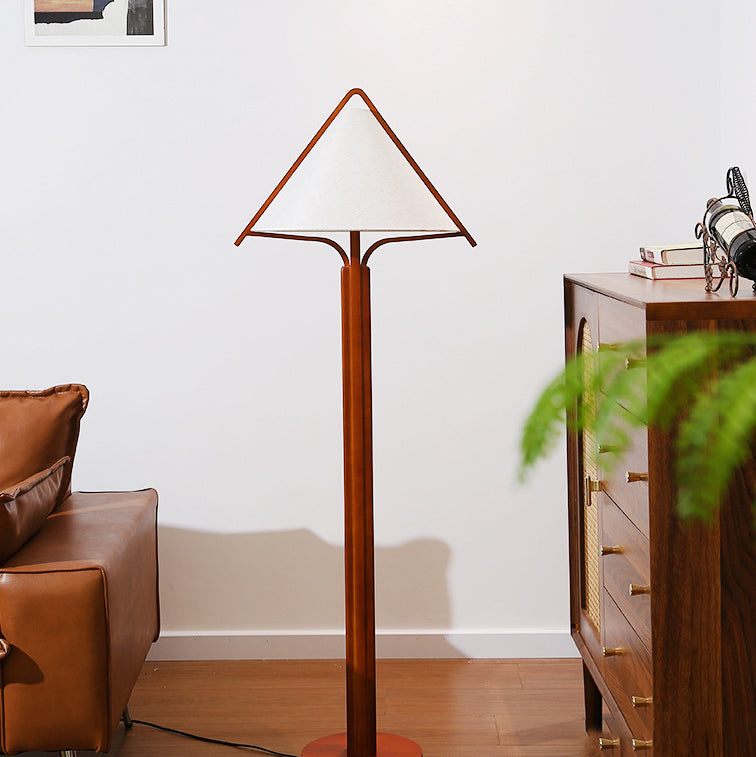 Traditionelle Vintage Dreieck Form Runde Kegel Holz Leinen 1-Licht Stehlampe für Schlafzimmer 