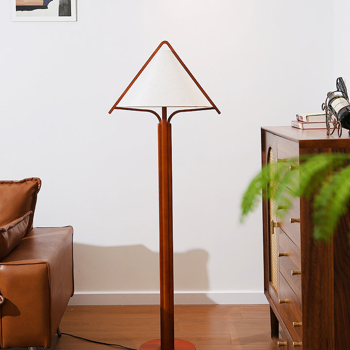 Traditionelle Vintage Dreieck Form Runde Kegel Holz Leinen 1-Licht Stehlampe für Schlafzimmer 