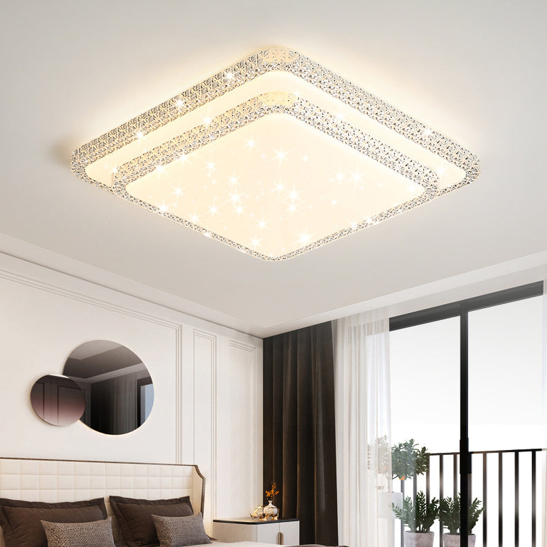 Lámpara de techo LED de montaje en superficie de lujo moderno con diseño de estrella redonda/cuadrada, en acrílico y hierro, para dormitorio 