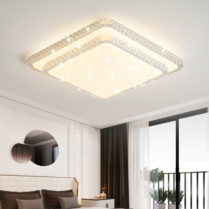 Lámpara de techo LED de montaje en superficie de lujo moderno con diseño de estrella redonda/cuadrada, en acrílico y hierro, para dormitorio 