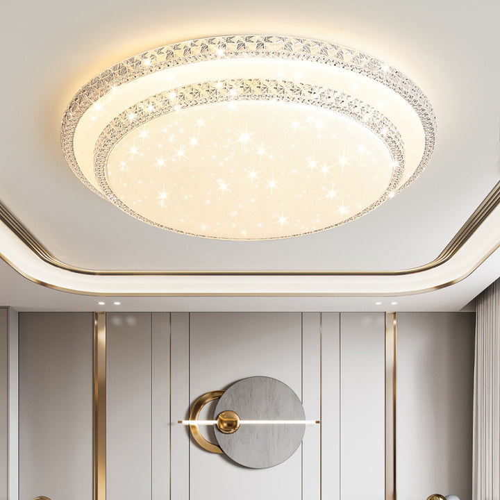 Lámpara de techo LED de montaje en superficie de lujo moderno con diseño de estrella redonda/cuadrada, en acrílico y hierro, para dormitorio 
