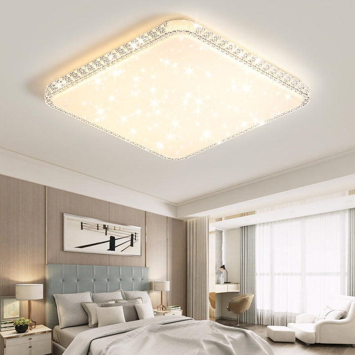 Lámpara de techo LED de montaje en superficie de lujo moderno con diseño de estrella redonda/cuadrada, en acrílico y hierro, para dormitorio 