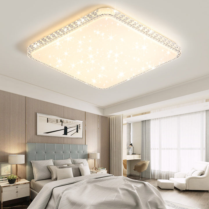 Lámpara de techo LED de montaje en superficie de lujo moderno con diseño de estrella redonda/cuadrada, en acrílico y hierro, para dormitorio 