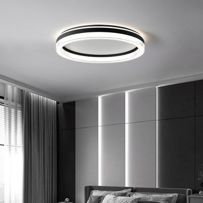 Plafonnier LED moderne minimaliste à rayures horizontales rondes en fer et acrylique pour chambre 