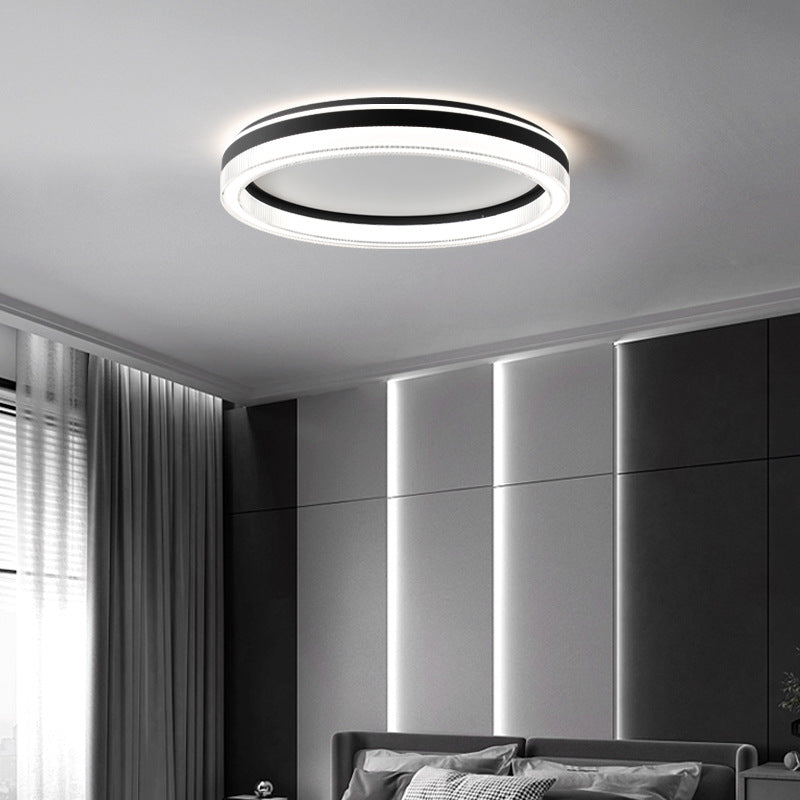Plafonnier LED moderne minimaliste à rayures horizontales rondes en fer et acrylique pour chambre 
