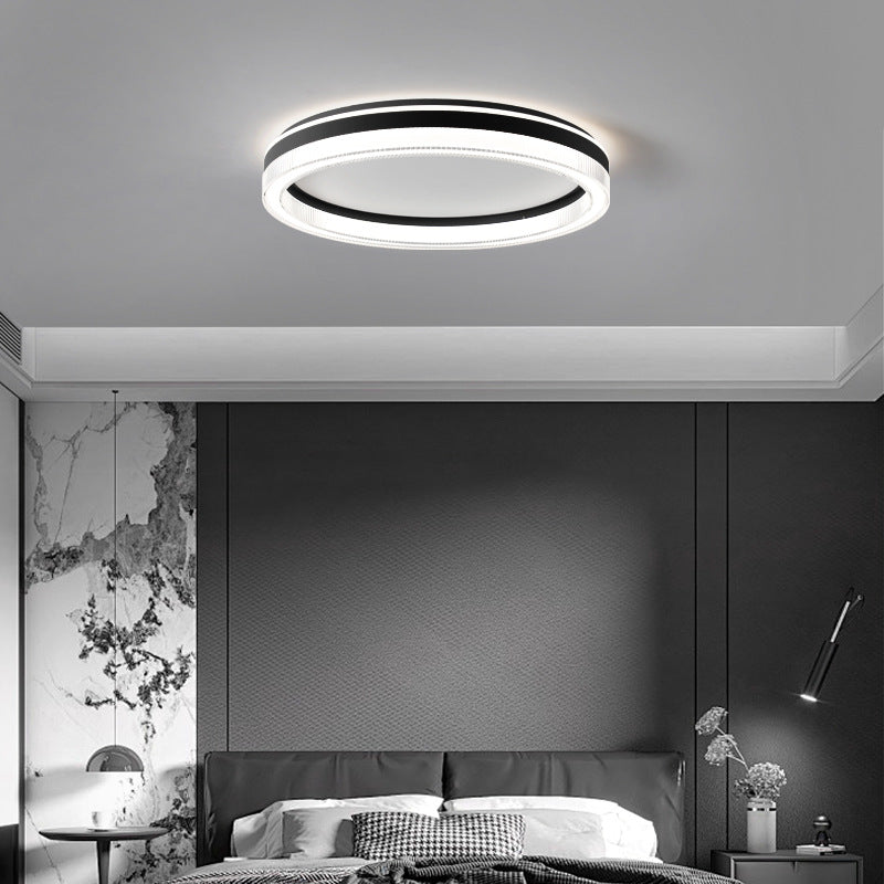 Plafonnier LED moderne minimaliste à rayures horizontales rondes en fer et acrylique pour chambre 