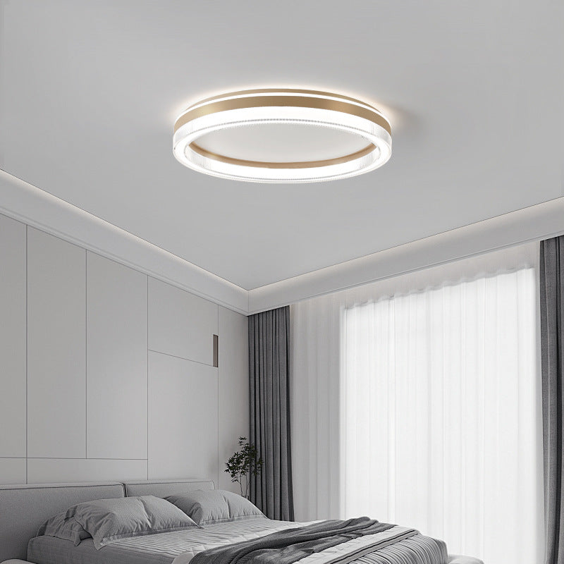 Plafonnier LED moderne minimaliste à rayures horizontales rondes en fer et acrylique pour chambre 