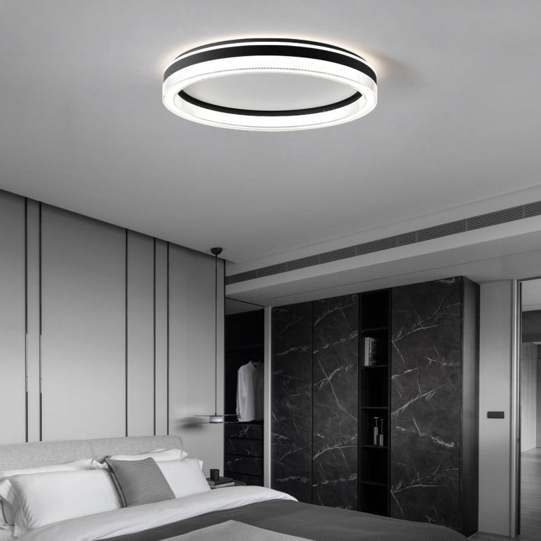 Plafonnier LED moderne minimaliste à rayures horizontales rondes en fer et acrylique pour chambre 