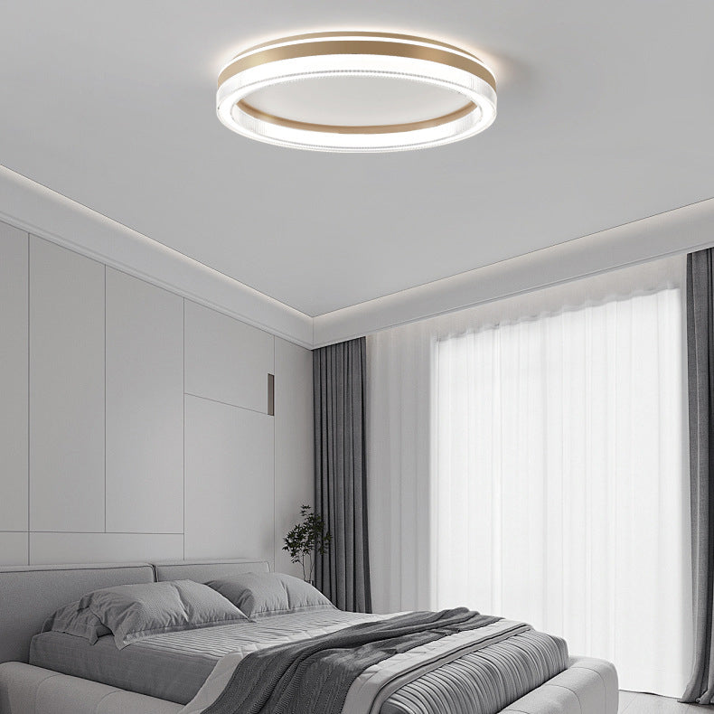 Plafonnier LED moderne minimaliste à rayures horizontales rondes en fer et acrylique pour chambre 