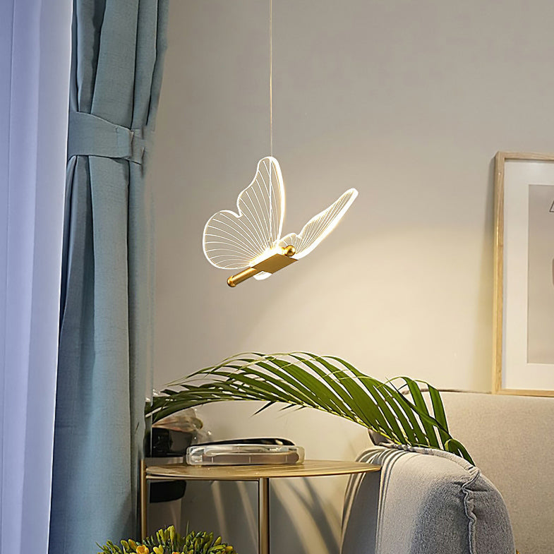 Contemporary Creative Butterfly Acrylic Iron LED Pendant Light For Bedroom