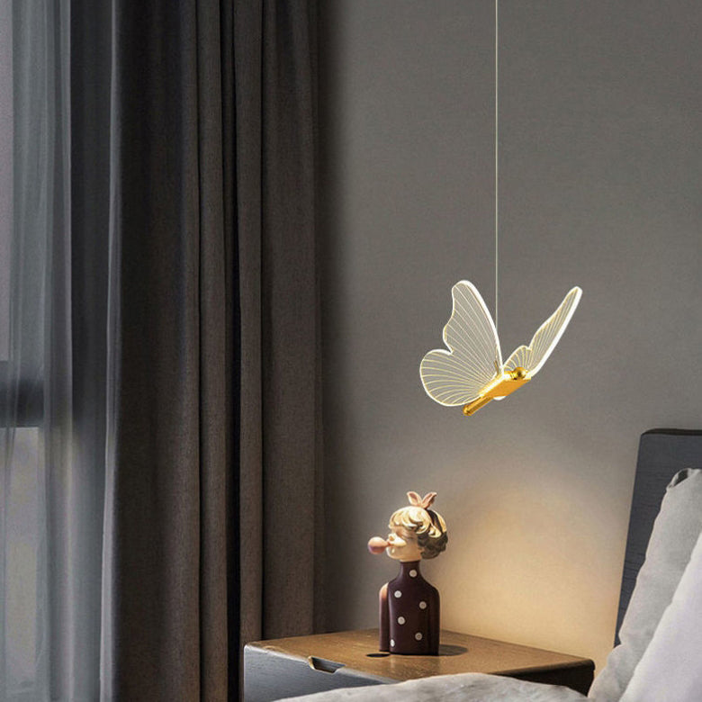 Contemporary Creative Butterfly Acrylic Iron LED Pendant Light For Bedroom