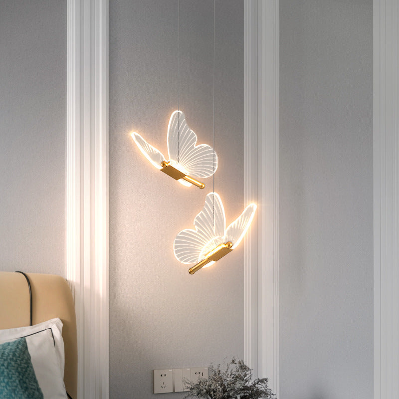 Chandelier LED en acrylique et fer réglable en hauteur avec papillon créatif contemporain pour salle à manger 