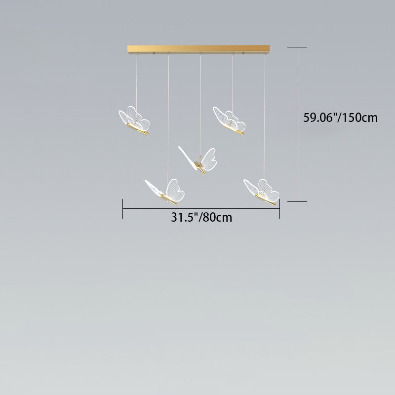 Chandelier LED en acrylique et fer réglable en hauteur avec papillon créatif contemporain pour salle à manger 