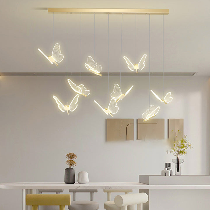 Chandelier LED en acrylique et fer réglable en hauteur avec papillon créatif contemporain pour salle à manger 