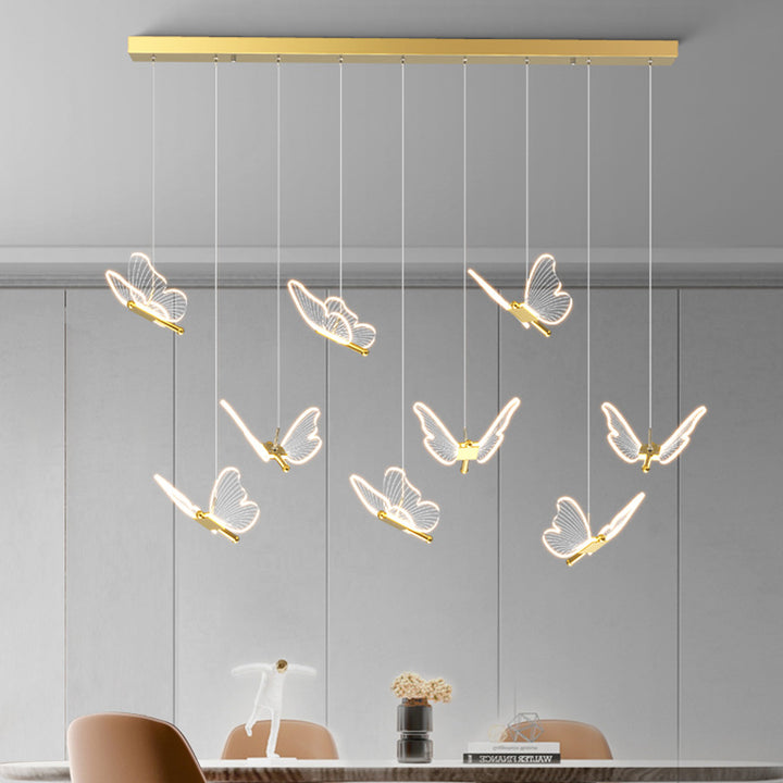 Chandelier LED en acrylique et fer réglable en hauteur avec papillon créatif contemporain pour salle à manger 