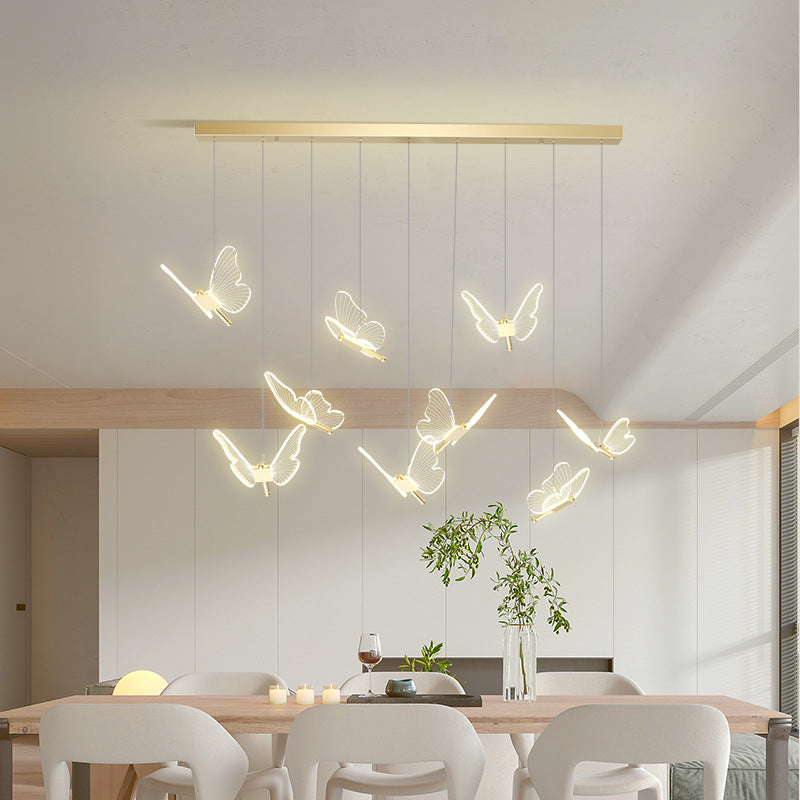 Chandelier LED en acrylique et fer réglable en hauteur avec papillon créatif contemporain pour salle à manger 