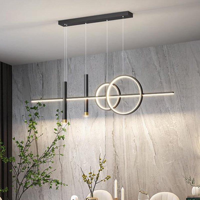 Modern Minimalist Geometric Circles Straight Line Iron Aluminum Silicone Strip Acrylic Spotlight LED Island Light Chandelier For Dining Room