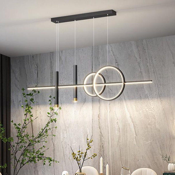 Modern Minimalist Geometric Circles Straight Line Iron Aluminum Silicone Strip Acrylic Spotlight LED Island Light Chandelier For Dining Room