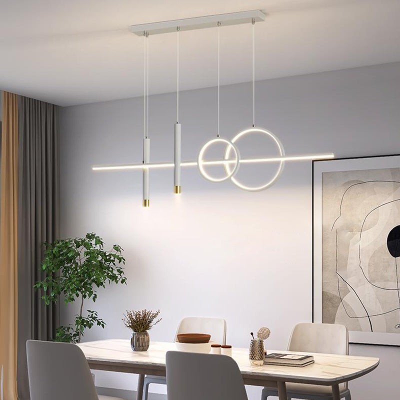 Modern Minimalist Geometric Circles Straight Line Iron Aluminum Silicone Strip Acrylic Spotlight LED Island Light Chandelier For Dining Room