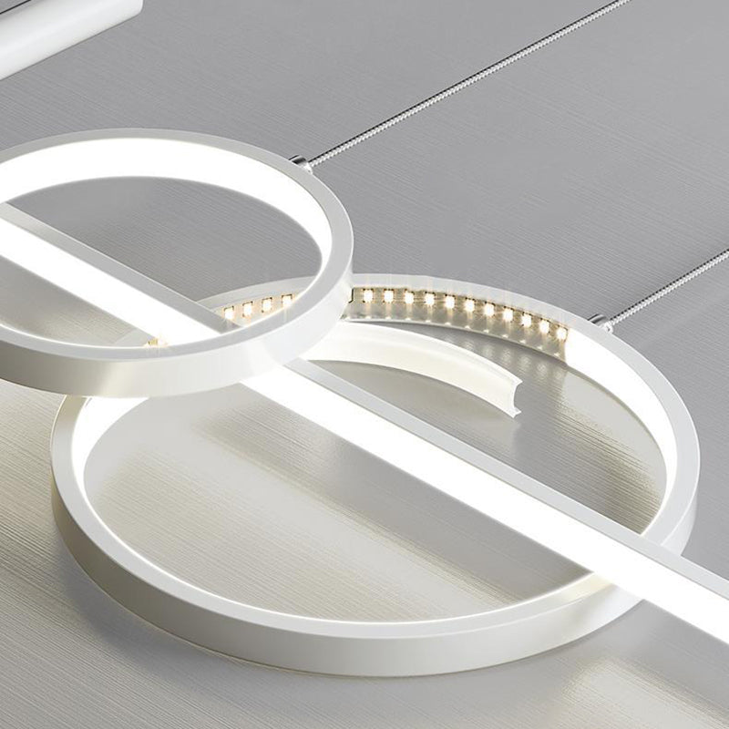 Modern Minimalist Geometric Circles Straight Line Iron Aluminum Silicone Strip Acrylic Spotlight LED Island Light Chandelier For Dining Room