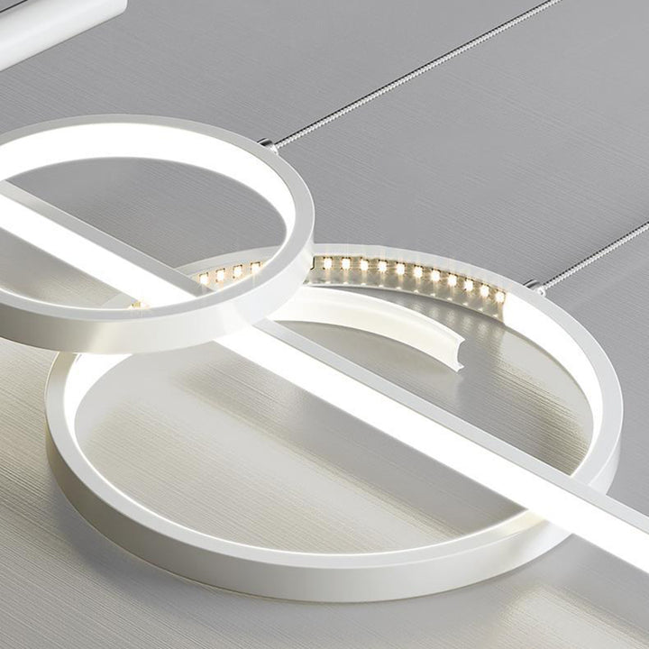 Modern Minimalist Geometric Circles Straight Line Iron Aluminum Silicone Strip Acrylic Spotlight LED Island Light Chandelier For Dining Room