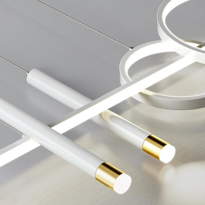 Modern Minimalist Geometric Circles Straight Line Iron Aluminum Silicone Strip Acrylic Spotlight LED Island Light Chandelier For Dining Room