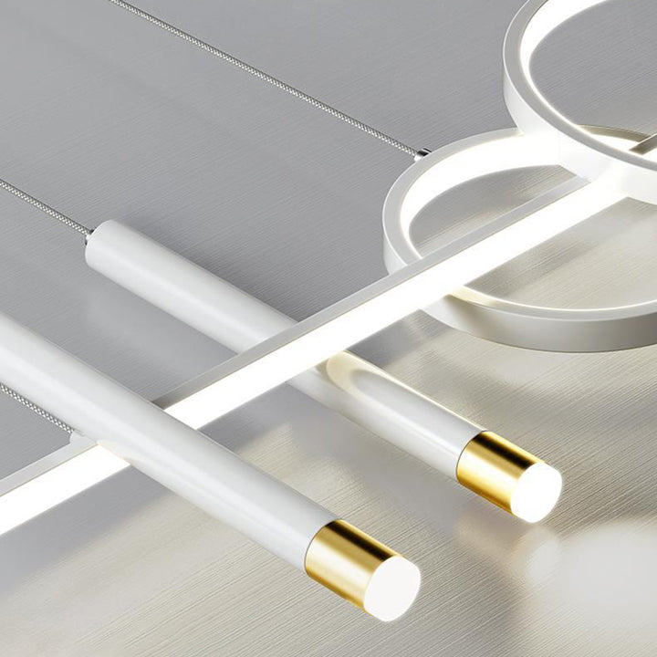 Modern Minimalist Geometric Circles Straight Line Iron Aluminum Silicone Strip Acrylic Spotlight LED Island Light Chandelier For Dining Room