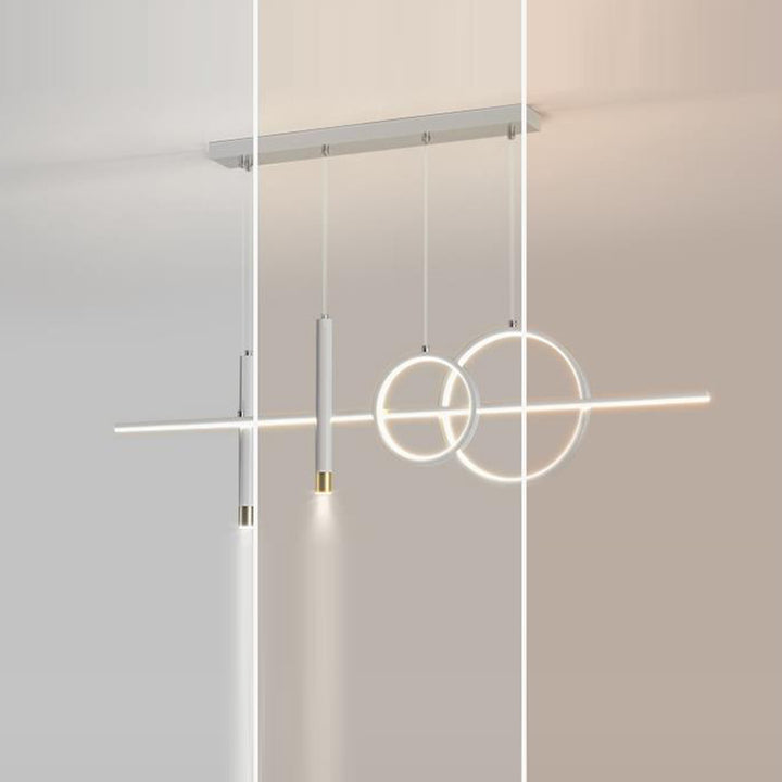 Modern Minimalist Geometric Circles Straight Line Iron Aluminum Silicone Strip Acrylic Spotlight LED Island Light Chandelier For Dining Room