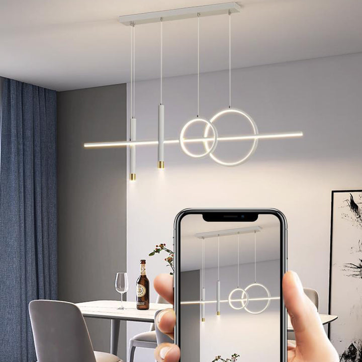 Modern Minimalist Geometric Circles Straight Line Iron Aluminum Silicone Strip Acrylic Spotlight LED Island Light Chandelier For Dining Room